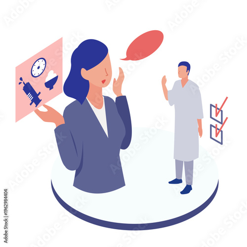 治療内容や注意事項を患者に説明する医療スタッフのイラスト