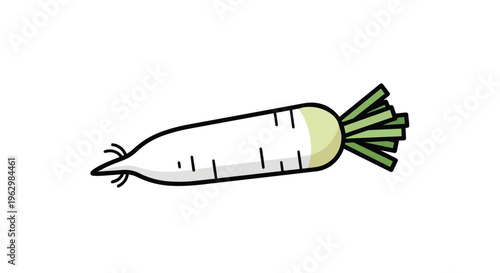 Freshly harvested stylized daikon radish with vibrant green leaves a delightful root vegetable icon perfect for healthy eating designs and culinary