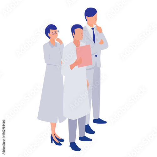 資料を見ながら検討する医療スタッフチームのイラスト