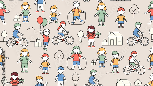 A vibrant illustration showcasing children engaging in various activities, promoting joy, community, and outdoor play.