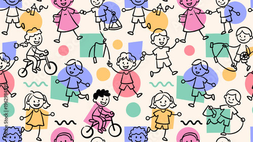 A vibrant and playful illustration of children enjoying various activities together, capturing the joy of friendship and adventure.