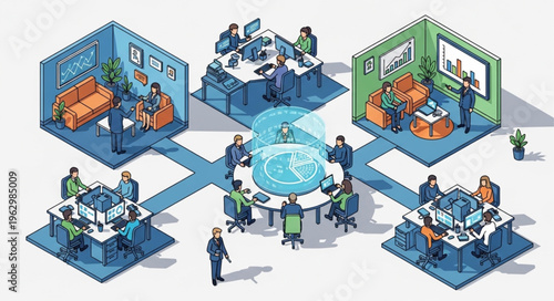 Isometric Illustration of Global Business Network and Collaboration.