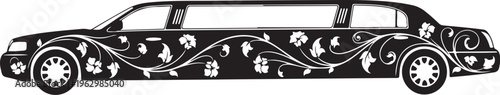 Black limousine with white floral vehicle floral black
