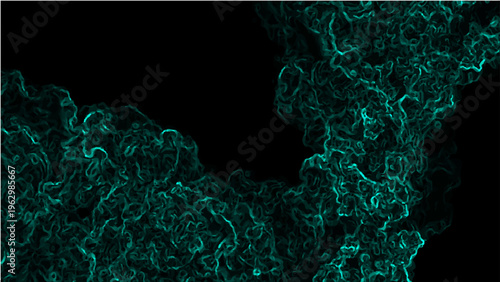 Vector Abstract turquoise clouds floats in profound darkness, presenting mysterious aura, evoking wonder, nebulous formations and deep space imagery