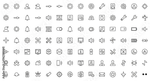 Collection of minimalist line icons for diverse applications and user interfaces.