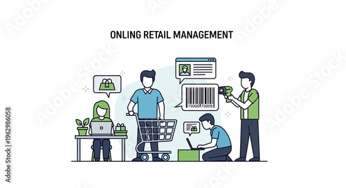 Online retail management concept illustration depicting e commerce workflow