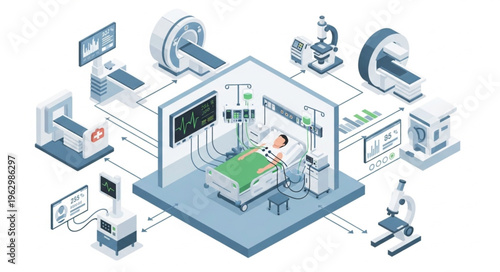 Advanced Medical Imaging and Patient Care Ecosystem Illustration.