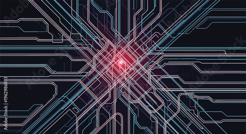 A vibrant abstract image showcasing interconnected lines radiating from a central glow
