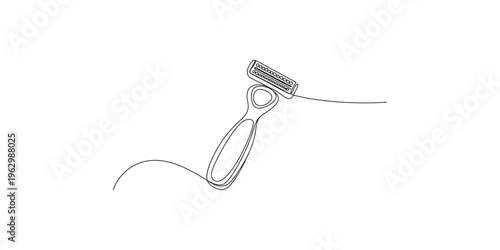 Minimalist line drawing depicts a single safety razor with a dark outline and white background high quality professional
