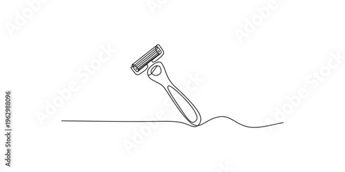Minimalist line drawing depicts a modern safety razor on a white background simple style high quality professional detailed