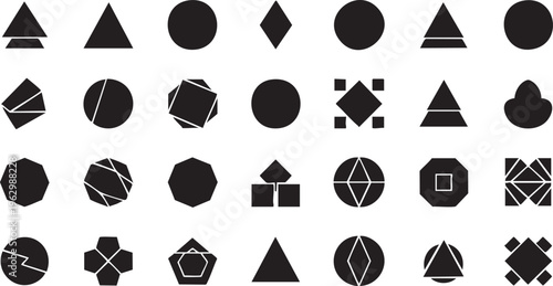 Set of black and white vector icons featuring poker card suit symbols like hearts, diamonds, clubs, and spades for casino gambling game design and play