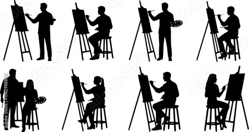 Professional Artists and Painters Silhouette Collection - Creative Art Studio Vector Set