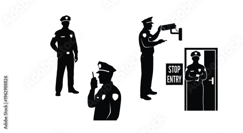 Set of security guard vector graphic illustrations depicting various roles for protection design.
