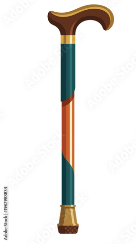 This visually captivating walking cane features a unique design with colorful stripes and a comfortable handle, combining style and functionality for mobility aid.