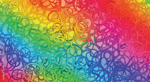 A vibrant, colorful digital artwork featuring interconnected, swirling lines