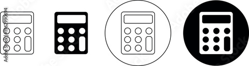 Four distinct calculator icons displayed in varying styles and color contrasts for visual emphasis