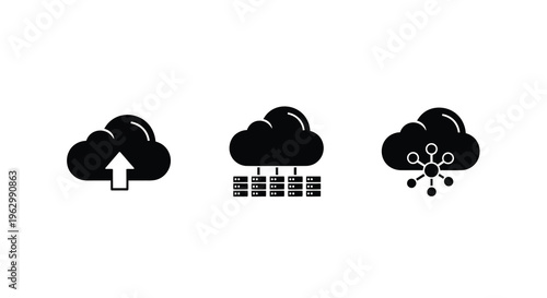 Three cloud icons representing data storage and network connections silhouette