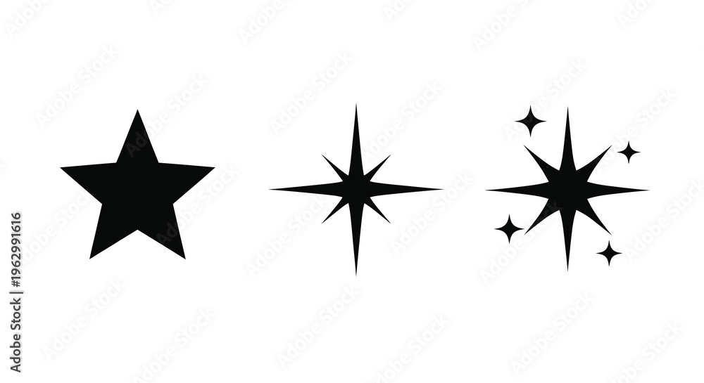 Obraz premium Three black stars with varying points a striking silhouette