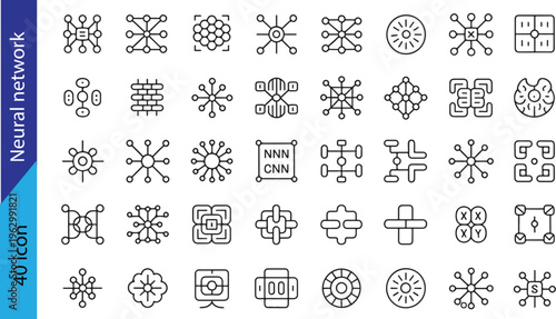 Deep Learning Architecture Line Icons Collection