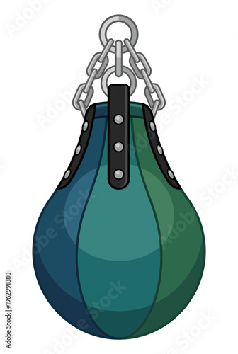 This striking image showcases a heavy boxing bag designed for training, featuring a durable build and chains, essential for grappling with power and energy management.