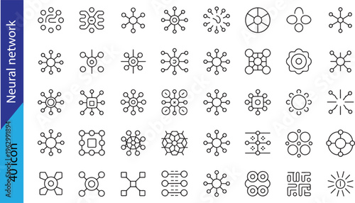 Neural Nodes and Connections Icons Outline