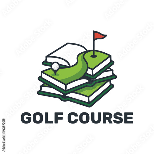 This artistic representation illustrates a golf course layout, complete with a winning flag on the green, appealing to golf enthusiasts and designers alike who seek premium courses.