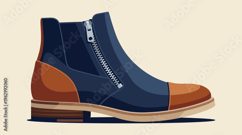 These stylish ankle boots feature a contemporary design with a combination of blue and brown colors, highlighted by a zip closure, perfect for casual outings or events.