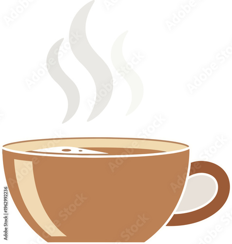 Minimalist illustration of a steaming hot cup of coffee or tea with a comforting aroma, perfect for a cozy morning break.