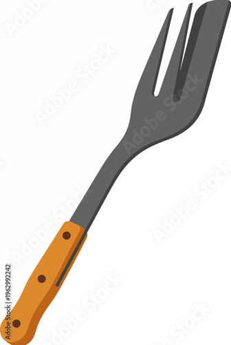 A detailed illustration of a garden fork, representing essential gardening tools, reflecting the importance of nurturing plants and providing care to nature in gardening activities.