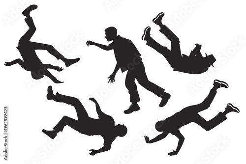 People falling silhouettes: action, movement, concept