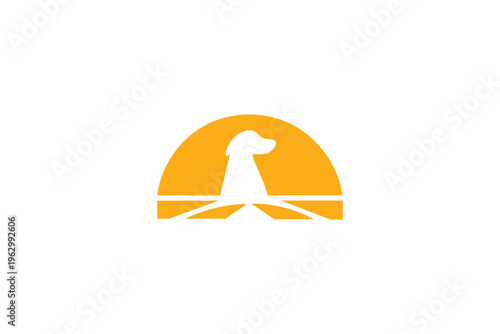 Minimalist Dog Head Sunset Landscape Logo Vector