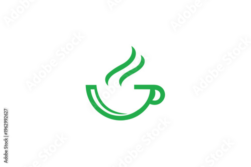 Modern Minimalist Green Tea or Coffee Cup Logo Vector