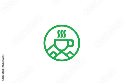 Modern Mountain Coffee and Tea Adventure Logo Vector