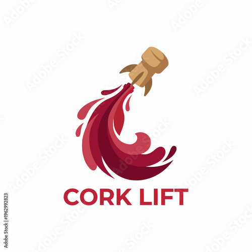 An elegant logo showcasing a cork being lifted, magnificently exploding with wine, representing celebration, quality, joy, and the spirit of wine enjoyment in sophisticated events.