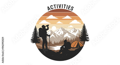 Outdoor activities illustration hiking climbing camping nature scenery concept