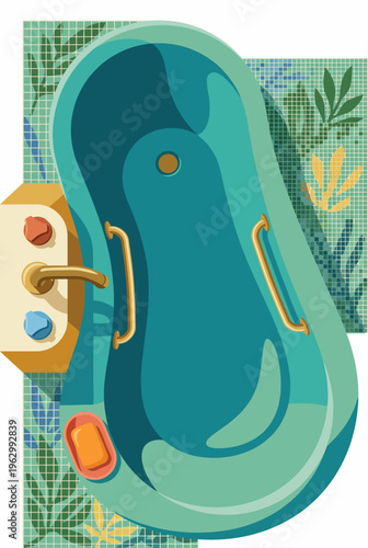 This stylish bathtub blends modern design with functionality, featuring a unique shape and elegant color palette that enhance the contemporary bathroom aesthetic.