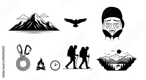 Outdoor adventure and nature icons for exploration and exploration