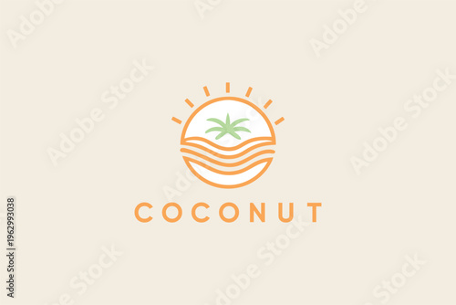 Modern Coconut Palm Tree Beach Summer Logo Vector