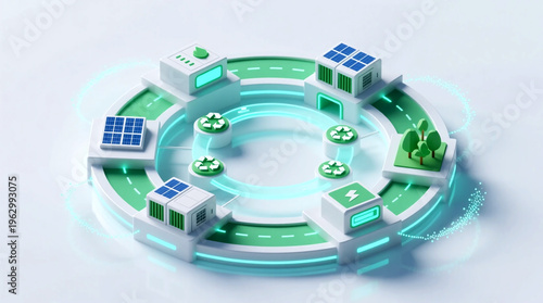 Visualizing the climate policy impact driving circular economy system with renewable energy flow and waste reduction in 3D isometric concept