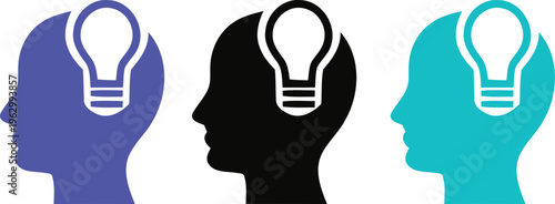Diverse thinking heads with light bulb ideas