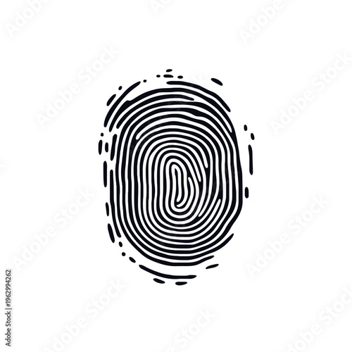 Fingerprint Unique Identity - Security Authentication Biometric Scan, Isolated Black Lines on White Background Pattern Concept, Verification Access Control, Law Enforcement, 2D Vector Illustration