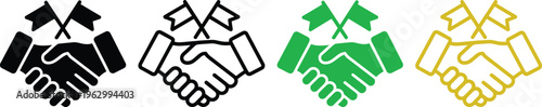 Handshake icons with flags representing various stages or types of agreements