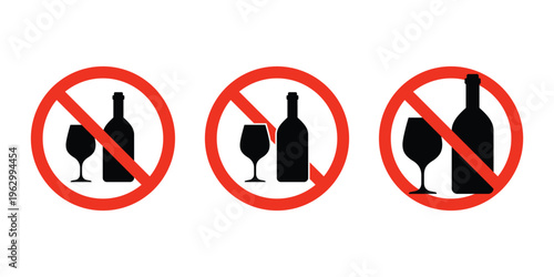 No alcohol sign. Do not drink alcohol in this area. No drink vector illustration.