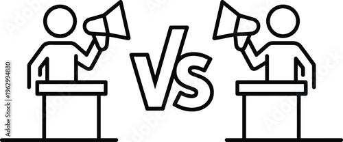Debate showdown between two speakers using megaphones