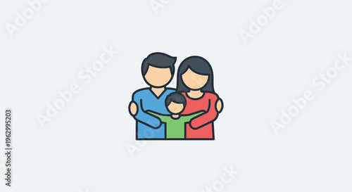 Family of three standing together happy.