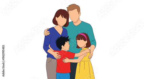 Happy Family Standing Together Embrace Love.