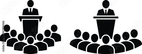 Two contrasting styles of public speaking and audience engagement depicted in black and white