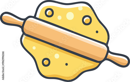 Minimal line icon of dough with rolling pin, baking process symbol