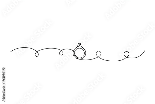 Elegant one-line art of a wedding ring featuring a decorative swirling path. Minimalist, thin-stroke design for luxury branding and bridal stationery.