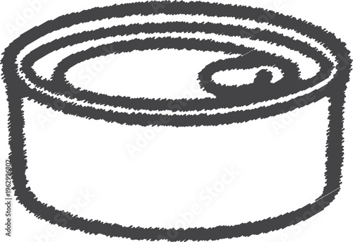 Opened round tuna can top view line illustration